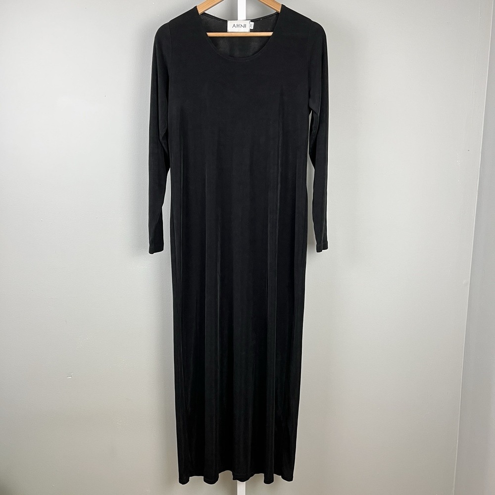 AHNI Handmade Maxi Dress Womens Size 2 14/16 Black Slinky Long Sleeve